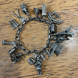 Vintage Sterling Silver Travel Charm Bracelet